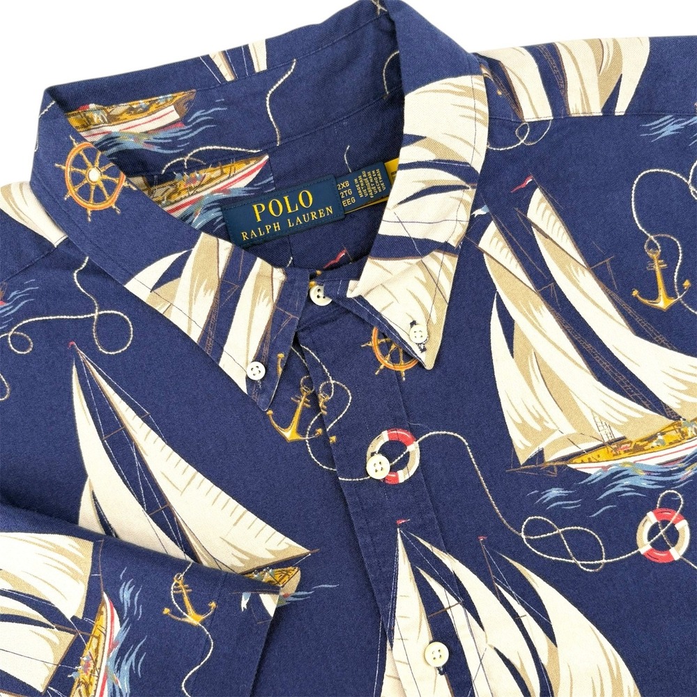Polo Ralph Lauren Men 2XB Short Sleeve Button Down Shirt Sailboat Nautical Print